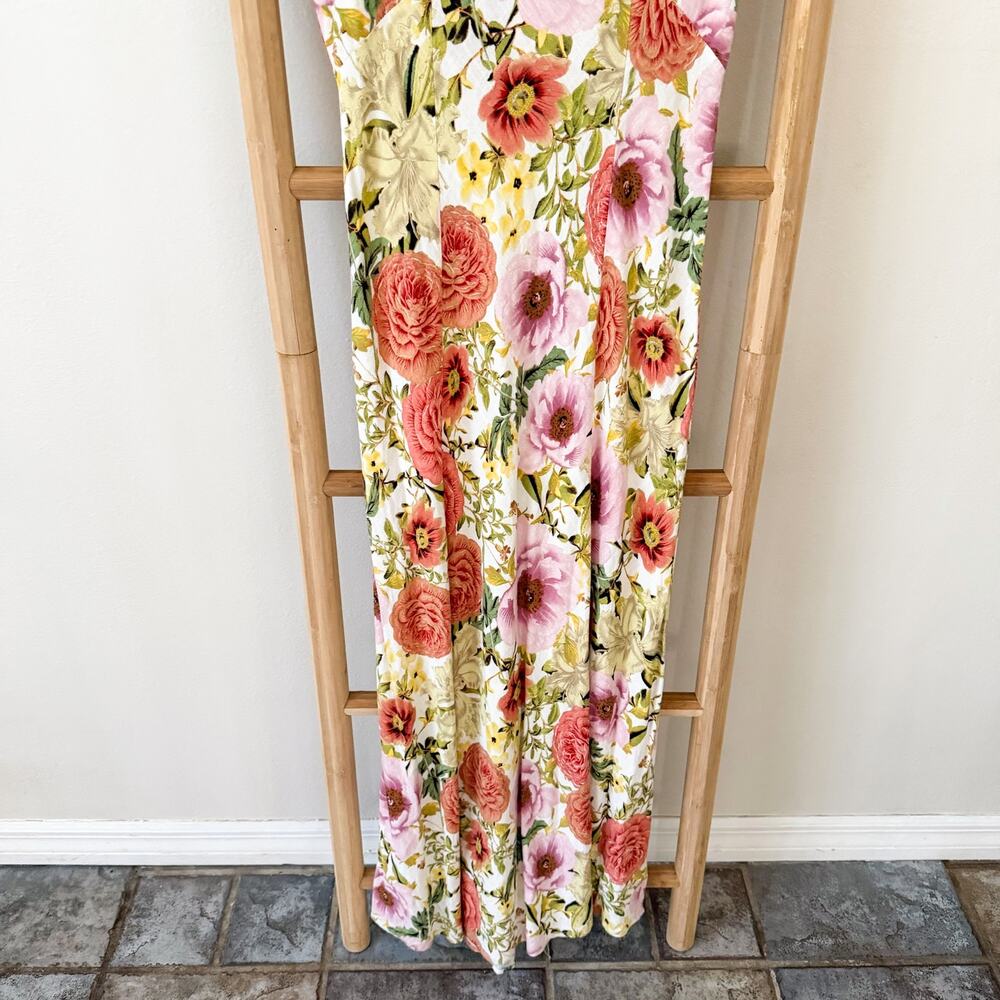 Paper Heart Floral Print V Neck Sleeveless Maxi Dress Linen Blend Size Medium - Picture 3 of 8